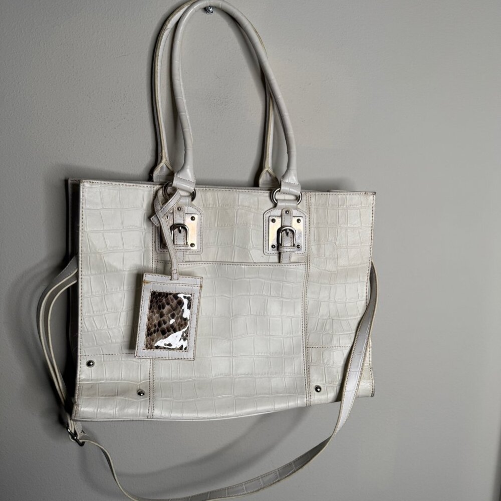 Wilsons Leather Women's White‎ Leather Executive Large Tote Handbag Shoulder Bag